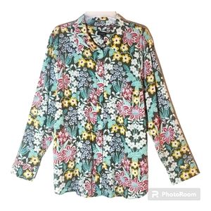 Talbott women's XL floral print button down collared shirt. 2000